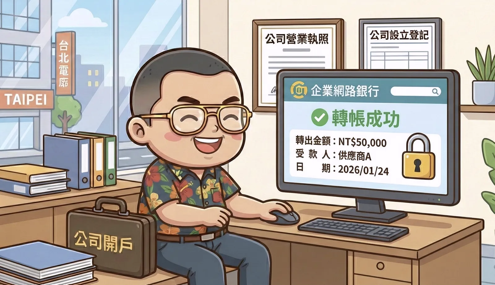 老闆使用企業網路銀行進行轉帳